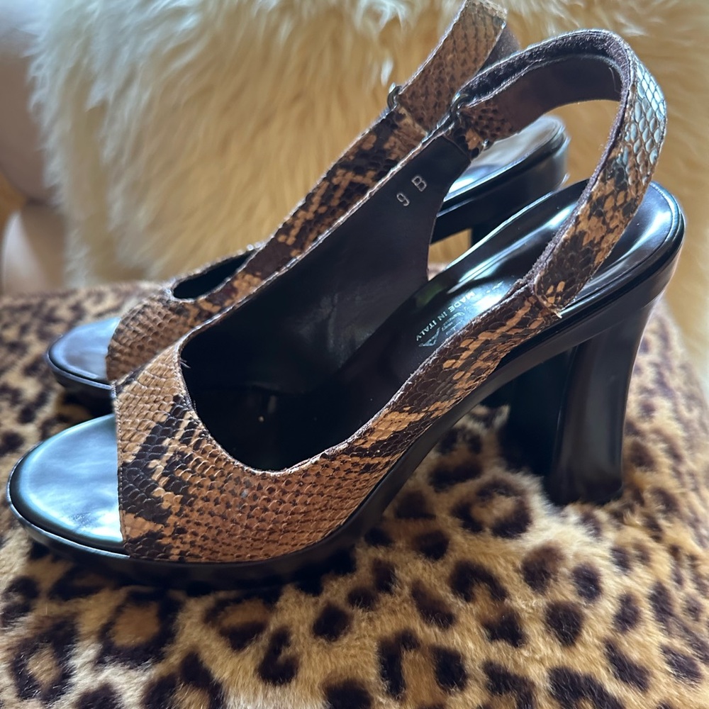 Brown Snakeskin Slingback Heels